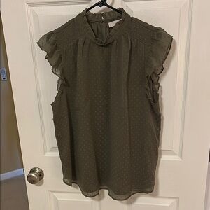 Elegant Olive Green Ruffle Sleeve Top